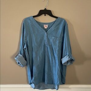 Light Blue Denim V-Neck Top